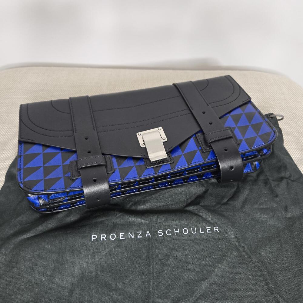 New Proenza Shouler Clutch PS1 Pochette Triangle Print Blue Black w/ Dustbag